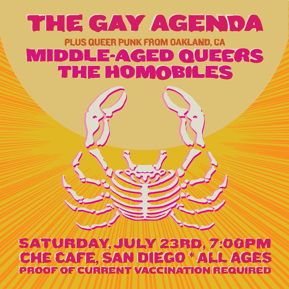 Poster artwork done to promote upcoming concerts for the Oakland-based LGBTQ+ rock band Middle-Aged Queers.